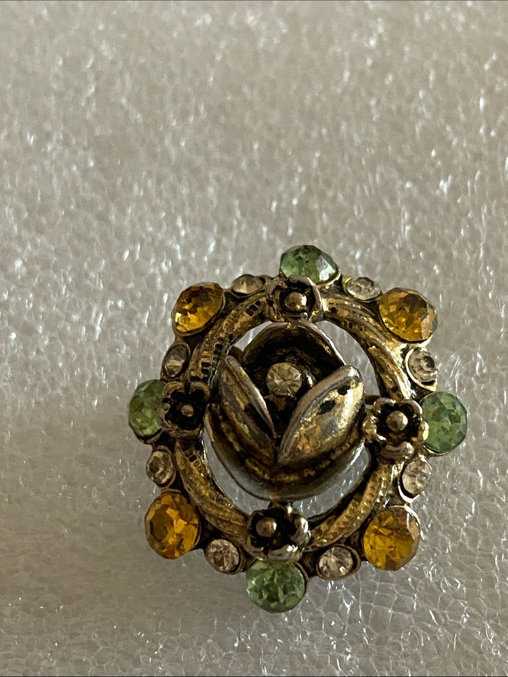 Delicate Green and Yellow Floral Vintage Brooch